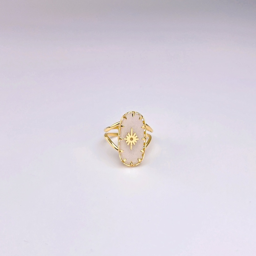 NEW Gold White Quartz Bohemian Design Adjustable Gold Plated Ring - Picture 5 of 6